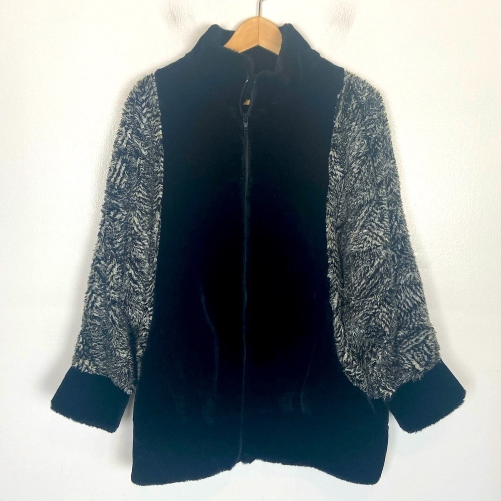 Hillmoor New York Vintage Faux Fur Coat Size‎ 10 Black Full Zip Mock Neck USA